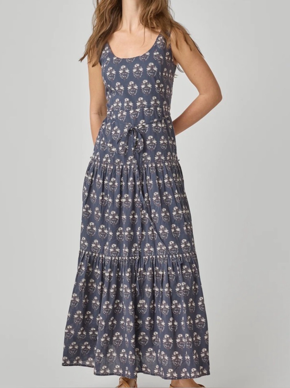 Pink Chicken New York Marilyn Dress 100% cotton block print maxi size S